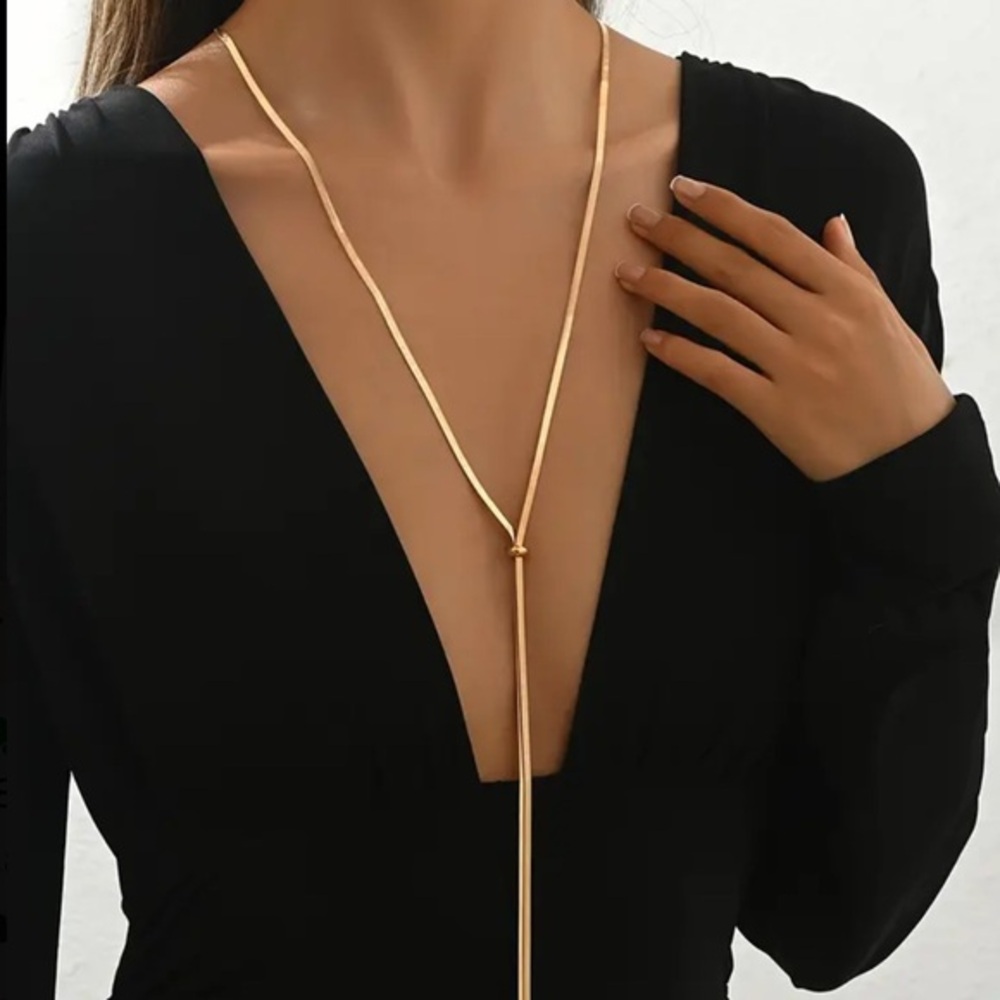 Gold Y Gold Herringbone Necklace Long